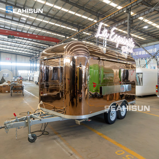 Ma&szlig;geschneiderter Miniatur-Food-Truck-Anh&auml;nger von Airstream f&uuml;r Kaffee, Pizza, Hot Dogs und Eis
